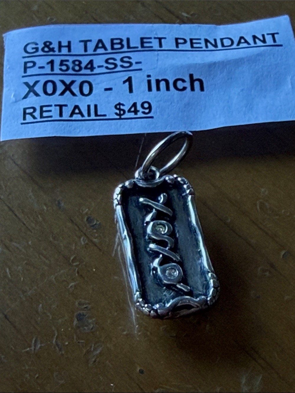 Grace and Heart - XOXO .925 sterling  Silver Tablet Pendant